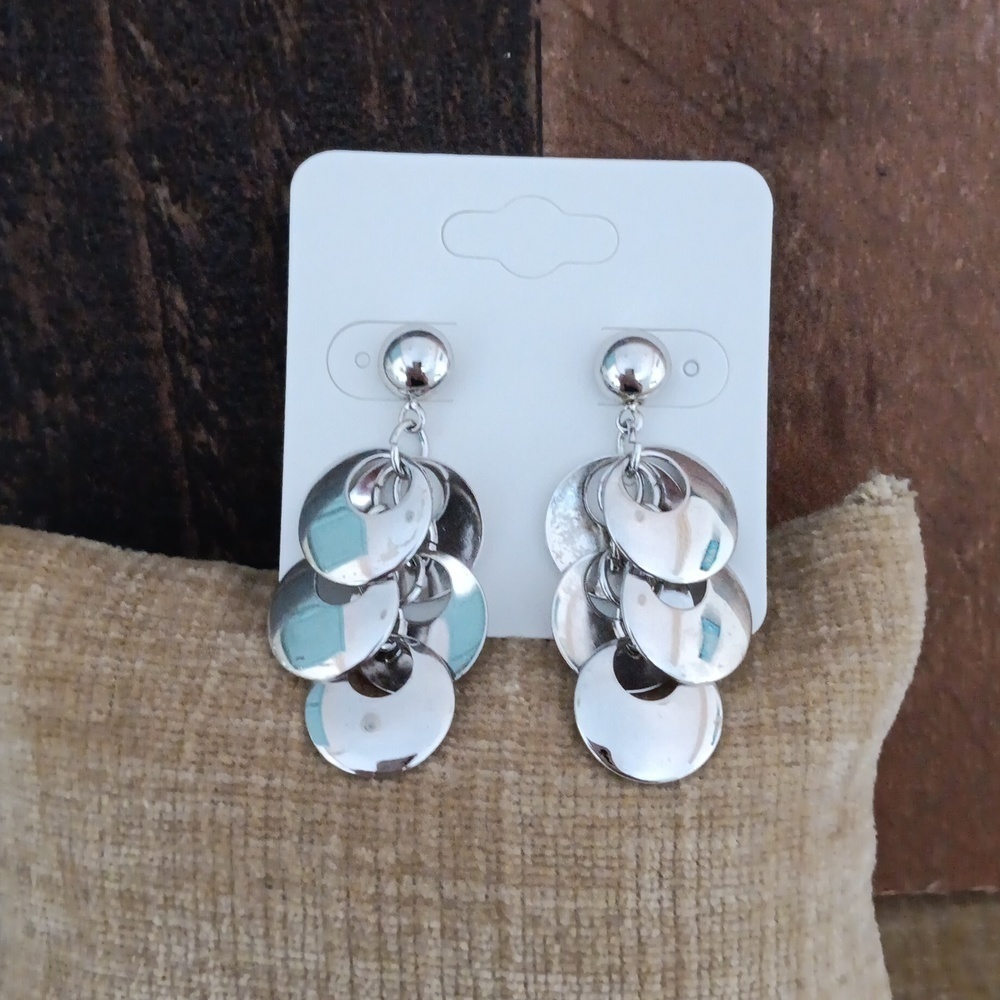 Silver Tone Multi Circle Hanging Post Earrings - Picture 4 of 6